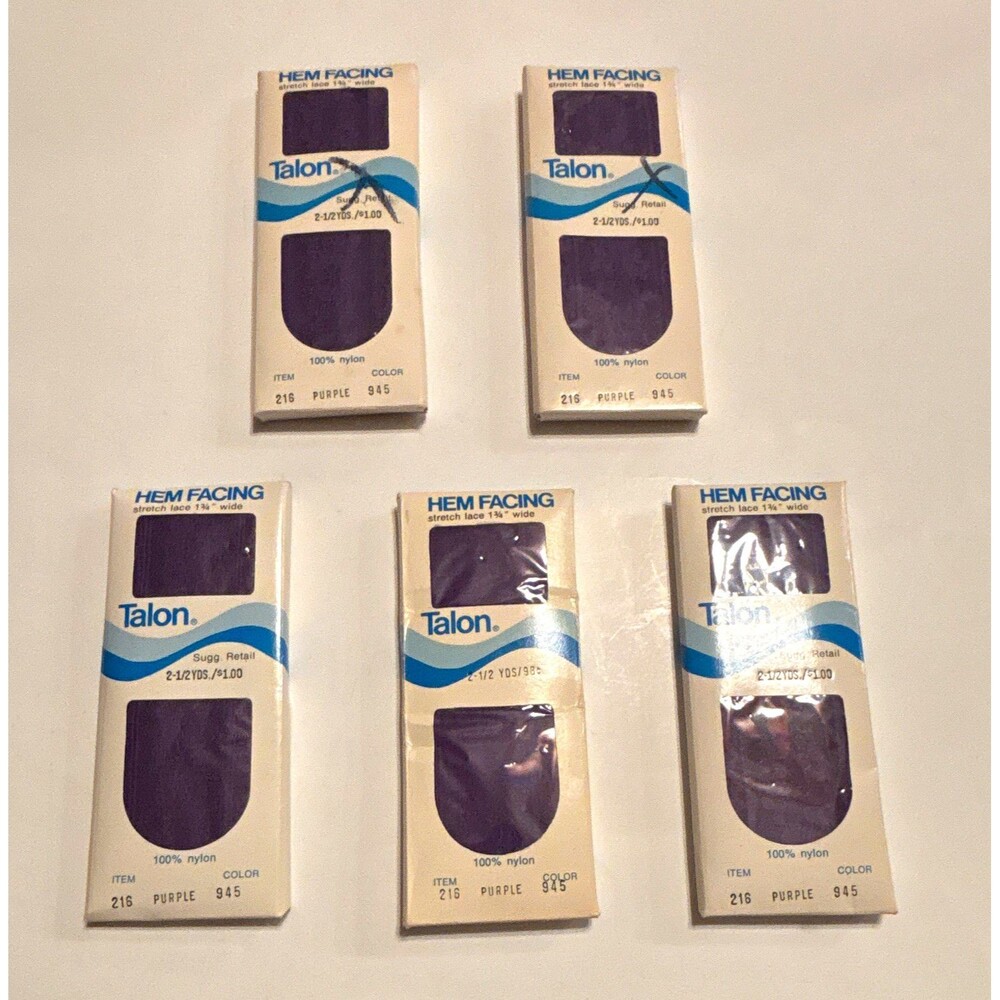 Lot of 5 Vintage 1972 Talon Hem Facing Stretch Lace Trim 1.75" Purple 2.5yd